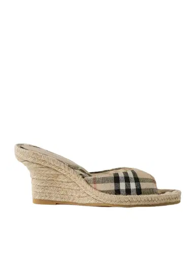 Burberry Checked Canvas-jacquard Espadrille Wedge Mules | Thumbnail 1 Burberry Checked Canvas-jacquard Espadrille Wedge Mules | Thumbnail 1