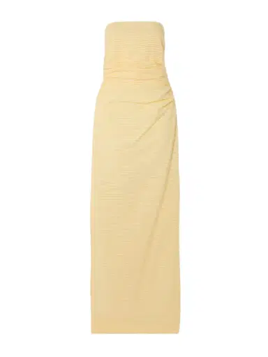 BERNADETTE Vera Strapless Ruched Striped Cotton-seersucker Maxi Dress | Thumbnail 1 BERNADETTE Vera Strapless Ruched Striped Cotton-seersucker Maxi Dress | Thumbnail 1