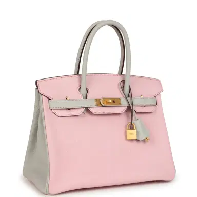 HERMÈS Pre-owned Hermes Special Order (HSS) Birkin 30 Rose Sakura and Gris Perle Chevre Brushed Gold Hardware | Thumbnail 2 HERMÈS Pre-owned Hermes Special Order (HSS) Birkin 30 Rose Sakura and Gris Perle Chevre Brushed Gold Hardware | Thumbnail 2