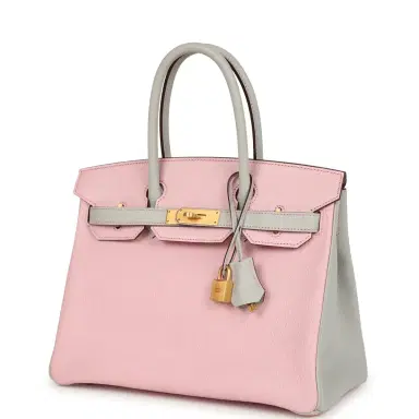 HERMÈS Pre-owned Hermes Special Order (HSS) Birkin 30 Rose Sakura and Gris Perle Chevre Brushed Gold Hardware | Thumbnail 5 HERMÈS Pre-owned Hermes Special Order (HSS) Birkin 30 Rose Sakura and Gris Perle Chevre Brushed Gold Hardware | Thumbnail 5