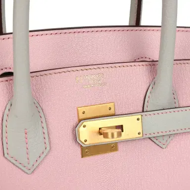HERMÈS Pre-owned Hermes Special Order (HSS) Birkin 30 Rose Sakura and Gris Perle Chevre Brushed Gold Hardware | Thumbnail 7 HERMÈS Pre-owned Hermes Special Order (HSS) Birkin 30 Rose Sakura and Gris Perle Chevre Brushed Gold Hardware | Thumbnail 7