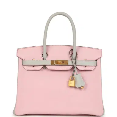 HERMÈS Pre-owned Hermes Special Order (HSS) Birkin 30 Rose Sakura and Gris Perle Chevre Brushed Gold Hardware | Thumbnail 1 HERMÈS Pre-owned Hermes Special Order (HSS) Birkin 30 Rose Sakura and Gris Perle Chevre Brushed Gold Hardware | Thumbnail 1