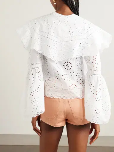 Loretta Caponi Azzurra Broderie Anglaise Cotton-poplin Blouse | Thumbnail 3 Loretta Caponi Azzurra Broderie Anglaise Cotton-poplin Blouse | Thumbnail 3