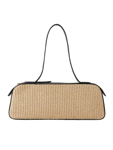 Khaite Simona Leather-trimmed Raffia Shoulder Bag | Thumbnail 1 Khaite Simona Leather-trimmed Raffia Shoulder Bag | Thumbnail 1