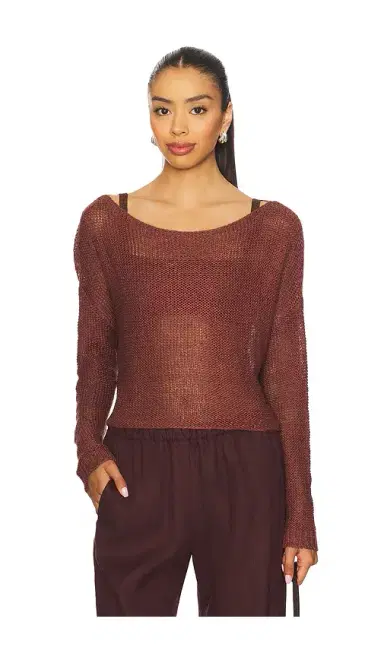 Enza Costa Linen Open Knit Bateau Sweater | Thumbnail 1 Enza Costa Linen Open Knit Bateau Sweater | Thumbnail 1