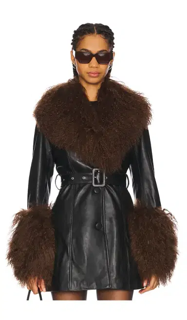 Susanna Chow Mimi Leather Coat With Fur Trim | Thumbnail 1 Susanna Chow Mimi Leather Coat With Fur Trim | Thumbnail 1