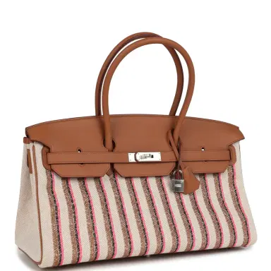 HERMÈS Hermes Shoulder Birkin Light 39 Multicolor Toile and Gold Swift Palladium Hardware | Thumbnail 2 HERMÈS Hermes Shoulder Birkin Light 39 Multicolor Toile and Gold Swift Palladium Hardware | Thumbnail 2