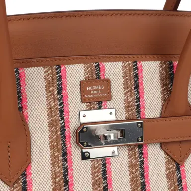 HERMÈS Hermes Shoulder Birkin Light 39 Multicolor Toile and Gold Swift Palladium Hardware | Thumbnail 7 HERMÈS Hermes Shoulder Birkin Light 39 Multicolor Toile and Gold Swift Palladium Hardware | Thumbnail 7