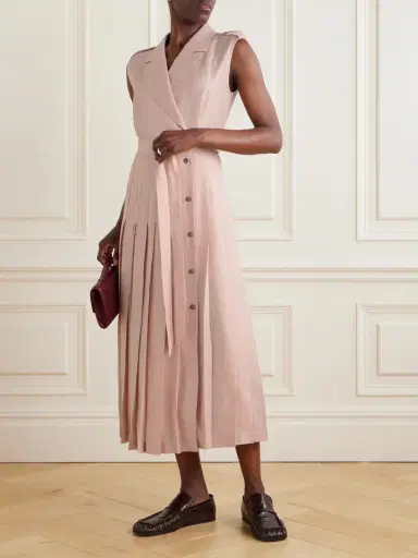 Loro Piana Bryce Belted Pleated Linen Midi Wrap Dress | Thumbnail 2 Loro Piana Bryce Belted Pleated Linen Midi Wrap Dress | Thumbnail 2