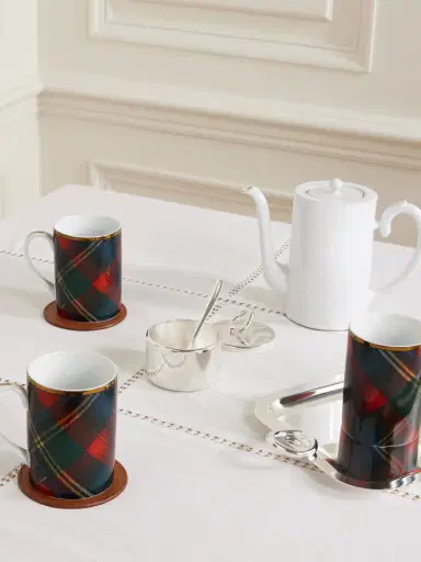 Ralph Lauren Home Alexander Set Of Four Gold-plated Checked Porcelain Mugs | Thumbnail 2 Ralph Lauren Home Alexander Set Of Four Gold-plated Checked Porcelain Mugs | Thumbnail 2