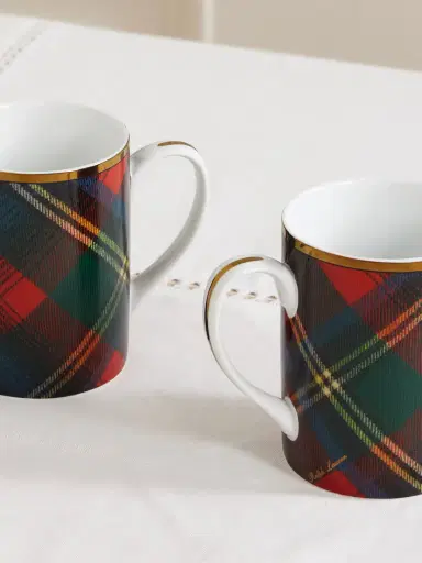 Ralph Lauren Home Alexander Set Of Four Gold-plated Checked Porcelain Mugs | Thumbnail 3 Ralph Lauren Home Alexander Set Of Four Gold-plated Checked Porcelain Mugs | Thumbnail 3