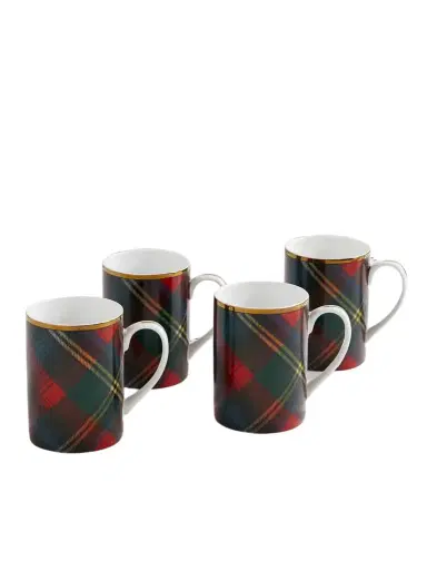 Ralph Lauren Home Alexander Set Of Four Gold-plated Checked Porcelain Mugs | Thumbnail 1 Ralph Lauren Home Alexander Set Of Four Gold-plated Checked Porcelain Mugs | Thumbnail 1