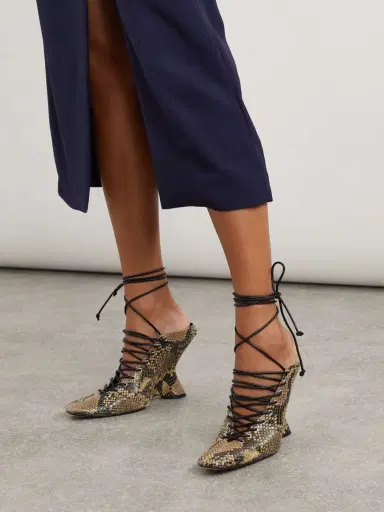Dries Van Noten Lace-up Snake-effect Leather Wedge Pumps | Thumbnail 2 Dries Van Noten Lace-up Snake-effect Leather Wedge Pumps | Thumbnail 2