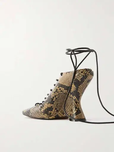 Dries Van Noten Lace-up Snake-effect Leather Wedge Pumps | Thumbnail 3 Dries Van Noten Lace-up Snake-effect Leather Wedge Pumps | Thumbnail 3