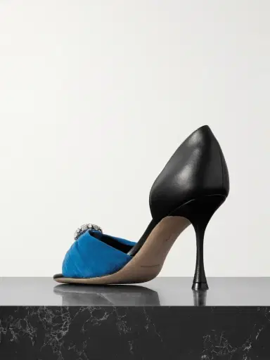 Manolo Blahnik Ansak 90 Crystal-embellished Pleated Suede And Leather Pumps | Thumbnail 3 Manolo Blahnik Ansak 90 Crystal-embellished Pleated Suede And Leather Pumps | Thumbnail 3