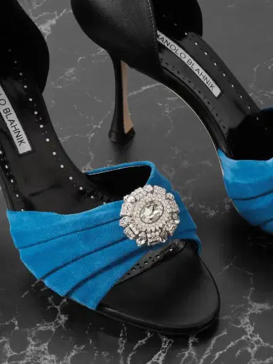 Manolo Blahnik Ansak 90 Crystal-embellished Pleated Suede And Leather Pumps | Thumbnail 4 Manolo Blahnik Ansak 90 Crystal-embellished Pleated Suede And Leather Pumps | Thumbnail 4