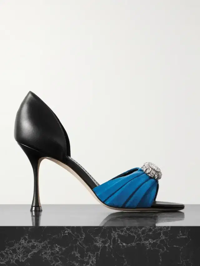 Ansak 90 Crystal-embellished Pleated Suede And Leather Pumps Ansak 90 Crystal-embellished Pleated Suede And Leather Pumps