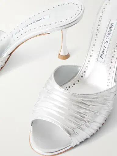 Manolo Blahnik Pirua 70 Crinkled Metallic Leather Mules | Thumbnail 4 Manolo Blahnik Pirua 70 Crinkled Metallic Leather Mules | Thumbnail 4