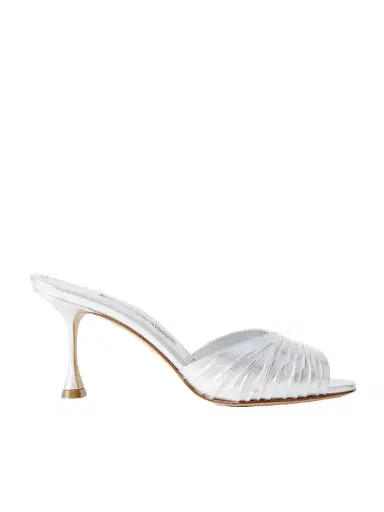 Manolo Blahnik Pirua 70 Crinkled Metallic Leather Mules | Thumbnail 1 Manolo Blahnik Pirua 70 Crinkled Metallic Leather Mules | Thumbnail 1
