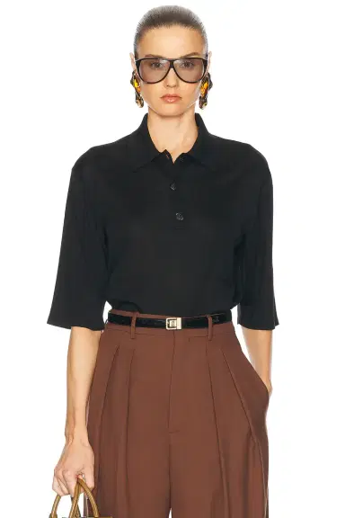 Saint Laurent Short Sleeve Polo Top | Thumbnail 1 Saint Laurent Short Sleeve Polo Top | Thumbnail 1