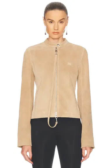 Courreges Zipped Leather Biker Jacket | Thumbnail 2 Courreges Zipped Leather Biker Jacket | Thumbnail 2