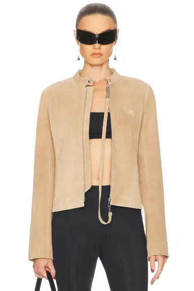 Courreges Zipped Leather Biker Jacket | Thumbnail 1 Courreges Zipped Leather Biker Jacket | Thumbnail 1