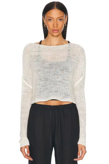 Enza Costa Linen Open Knit Bateau Sweater | Thumbnail 1 Enza Costa Linen Open Knit Bateau Sweater | Thumbnail 1