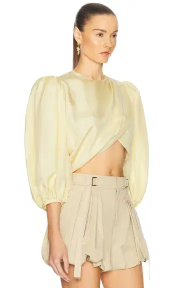 Chloé Cropped Puff Sleeves Draped Top | Thumbnail 2 Chloé Cropped Puff Sleeves Draped Top | Thumbnail 2