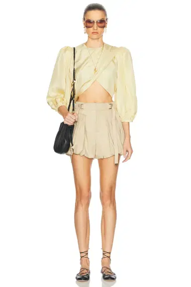 Chloé Cropped Puff Sleeves Draped Top | Thumbnail 4 Chloé Cropped Puff Sleeves Draped Top | Thumbnail 4