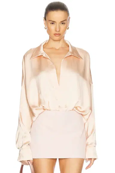 Norma Kamali Super Oversized Boyfriend Shirt Bodysuit | Thumbnail 1 Norma Kamali Super Oversized Boyfriend Shirt Bodysuit | Thumbnail 1