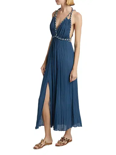 Poupette St Barth Women's Collette Open-Back Maxi Dress - Dusty Blue Plain | Thumbnail 4 Poupette St Barth Women's Collette Open-Back Maxi Dress - Dusty Blue Plain | Thumbnail 4