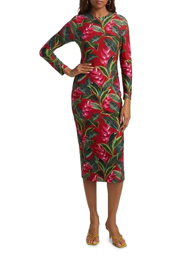 Farm Rio Women's Dream Garden Jersey Midi-Dress - Red | Thumbnail 2 Farm Rio Women's Dream Garden Jersey Midi-Dress - Red | Thumbnail 2