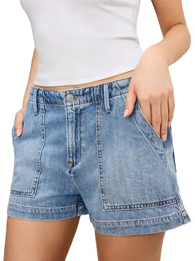 Good American Women's Lite Linen Denim Shorts - Indigo | Thumbnail 5 Good American Women's Lite Linen Denim Shorts - Indigo | Thumbnail 5