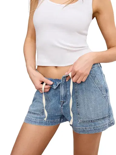 Good American Women's Lite Linen Denim Shorts - Indigo | Thumbnail 6 Good American Women's Lite Linen Denim Shorts - Indigo | Thumbnail 6