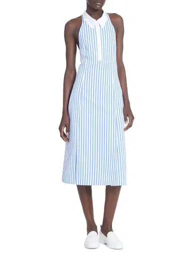 Thom Browne Women's Striped Cotton Poplin Knee-Length Shirtdress - Medium Blue | Thumbnail 2 Thom Browne Women's Striped Cotton Poplin Knee-Length Shirtdress - Medium Blue | Thumbnail 2