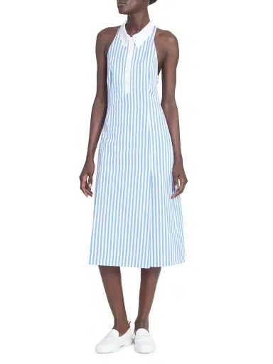 Thom Browne Women's Striped Cotton Poplin Knee-Length Shirtdress - Medium Blue | Thumbnail 4 Thom Browne Women's Striped Cotton Poplin Knee-Length Shirtdress - Medium Blue | Thumbnail 4