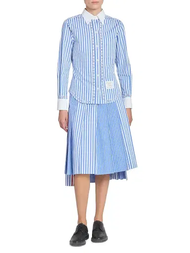 Thom Browne Women's Striped Eyelet Cotton Button-Down Shirt - White | Thumbnail 2 Thom Browne Women's Striped Eyelet Cotton Button-Down Shirt - White | Thumbnail 2