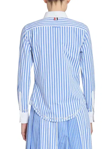 Thom Browne Women's Striped Eyelet Cotton Button-Down Shirt - White | Thumbnail 5 Thom Browne Women's Striped Eyelet Cotton Button-Down Shirt - White | Thumbnail 5