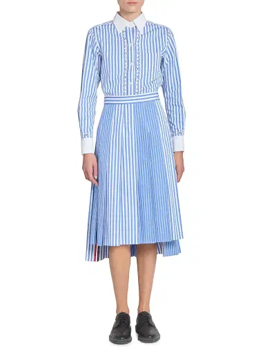 Thom Browne Women's Striped Pleated Cotton Midi-Skirt - Medium Blue | Thumbnail 2 Thom Browne Women's Striped Pleated Cotton Midi-Skirt - Medium Blue | Thumbnail 2