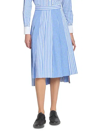 Thom Browne Women's Striped Pleated Cotton Midi-Skirt - Medium Blue | Thumbnail 3 Thom Browne Women's Striped Pleated Cotton Midi-Skirt - Medium Blue | Thumbnail 3