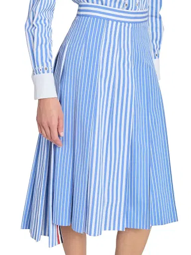 Thom Browne Women's Striped Pleated Cotton Midi-Skirt - Medium Blue | Thumbnail 6 Thom Browne Women's Striped Pleated Cotton Midi-Skirt - Medium Blue | Thumbnail 6