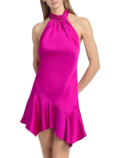 Ramy Brook Women's Nari Satin Halter Minidress - Fiesta Pink | Thumbnail 3 Ramy Brook Women's Nari Satin Halter Minidress - Fiesta Pink | Thumbnail 3