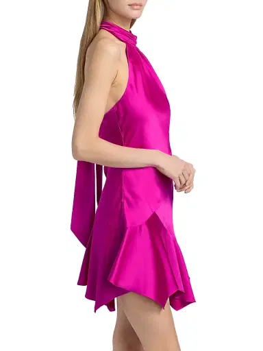 Ramy Brook Women's Nari Satin Halter Minidress - Fiesta Pink | Thumbnail 4 Ramy Brook Women's Nari Satin Halter Minidress - Fiesta Pink | Thumbnail 4