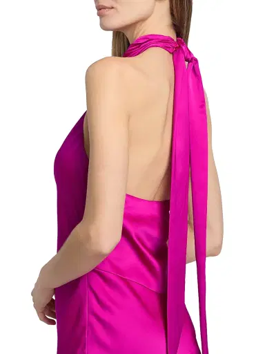 Ramy Brook Women's Nari Satin Halter Minidress - Fiesta Pink | Thumbnail 6 Ramy Brook Women's Nari Satin Halter Minidress - Fiesta Pink | Thumbnail 6
