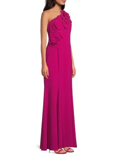 Shani Women's One-Shoulder Floral Appliqué Crepe Gown | Thumbnail 4 Shani Women's One-Shoulder Floral Appliqué Crepe Gown | Thumbnail 4