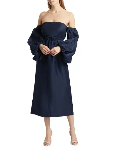 Rosie Assoulin Women's Off-The-Shoulder Balloon-Sleeve Midi-Dress - Navy - Size 8 | Thumbnail 3 Rosie Assoulin Women's Off-The-Shoulder Balloon-Sleeve Midi-Dress - Navy - Size 8 | Thumbnail 3