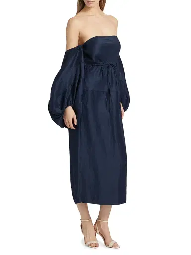 Rosie Assoulin Women's Off-The-Shoulder Balloon-Sleeve Midi-Dress - Navy - Size 8 | Thumbnail 4 Rosie Assoulin Women's Off-The-Shoulder Balloon-Sleeve Midi-Dress - Navy - Size 8 | Thumbnail 4