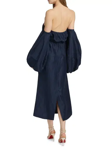 Rosie Assoulin Women's Off-The-Shoulder Balloon-Sleeve Midi-Dress - Navy - Size 8 | Thumbnail 5 Rosie Assoulin Women's Off-The-Shoulder Balloon-Sleeve Midi-Dress - Navy - Size 8 | Thumbnail 5