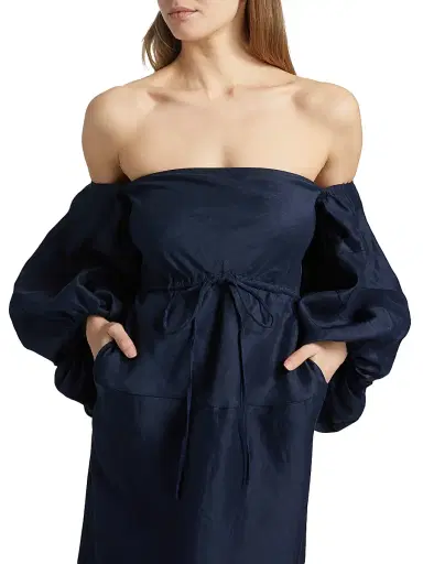 Rosie Assoulin Women's Off-The-Shoulder Balloon-Sleeve Midi-Dress - Navy - Size 8 | Thumbnail 6 Rosie Assoulin Women's Off-The-Shoulder Balloon-Sleeve Midi-Dress - Navy - Size 8 | Thumbnail 6