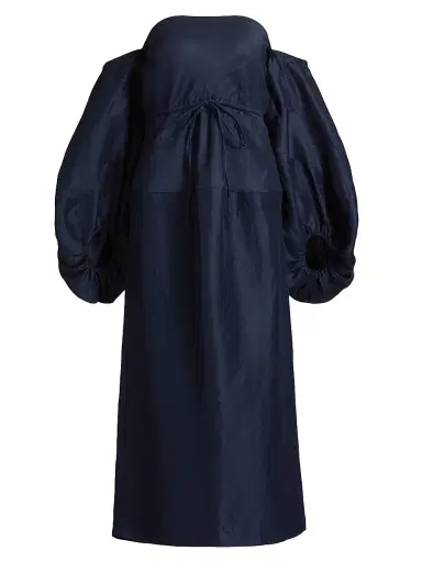 Rosie Assoulin Women's Off-The-Shoulder Balloon-Sleeve Midi-Dress - Navy - Size 8 | Thumbnail 1 Rosie Assoulin Women's Off-The-Shoulder Balloon-Sleeve Midi-Dress - Navy - Size 8 | Thumbnail 1